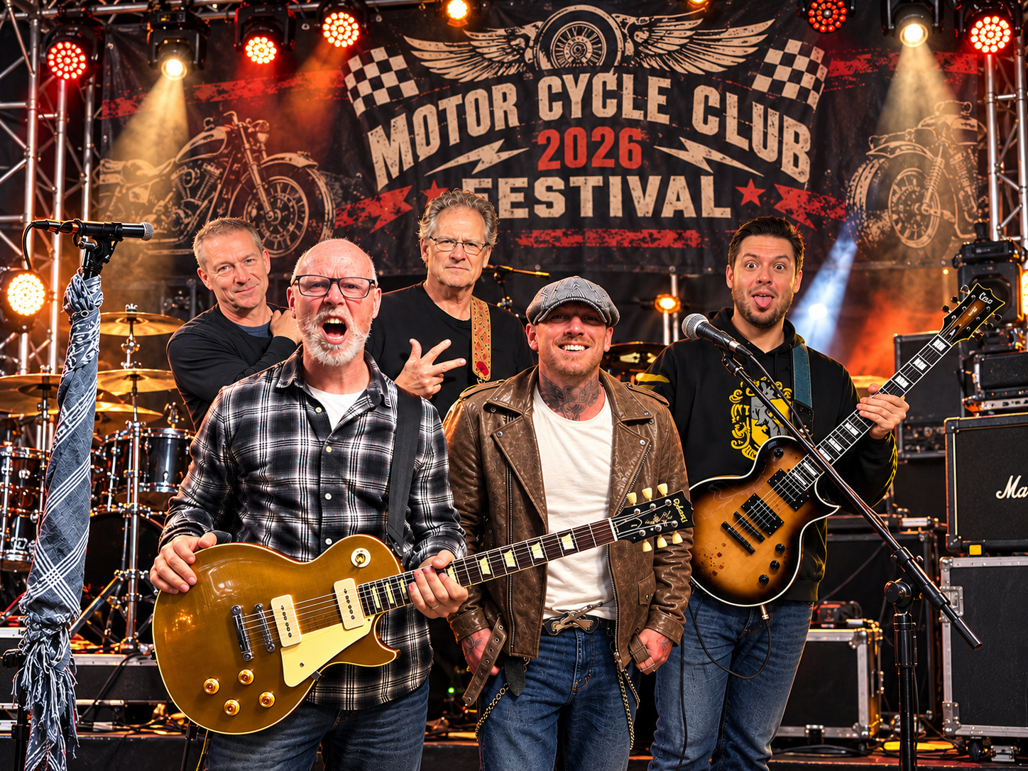 Velvet Fury with guitars on a brightly lit festival stage